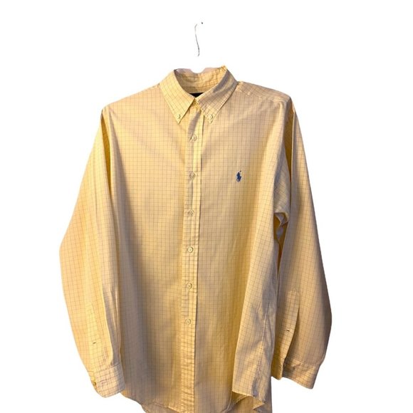 Ralph Lauren 16x34-35 Yellow with Light Blue Checkered Men's Shirt - Picture 1 of 5